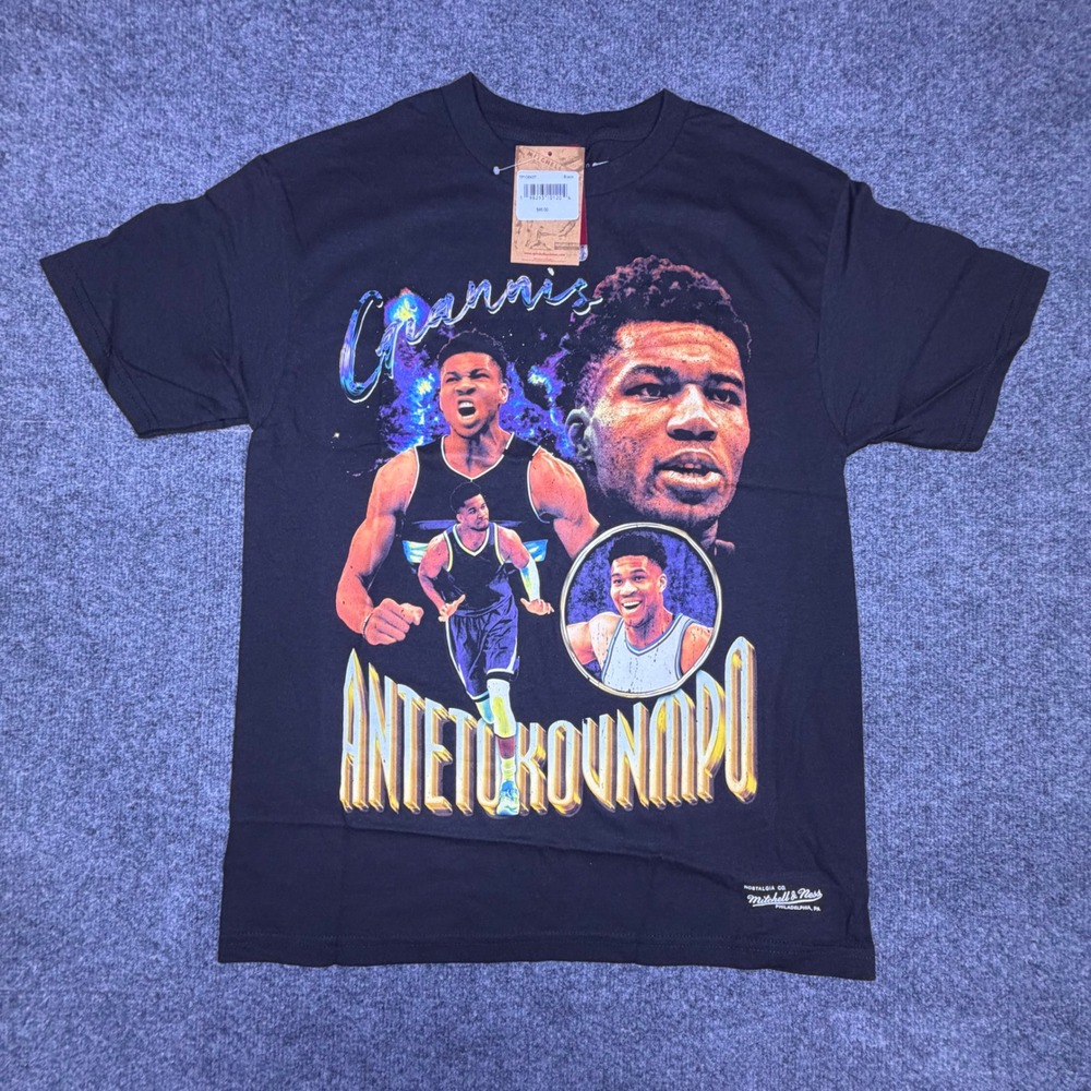 Mitchell & Ness Giannis Antetokounmpo Milwaukee Bucks Black Graphic Tee Shirt M